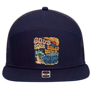 GodS Rocksolid Retro Breaker Rock Beach Vbs 2024 Christian 7 Panel Mesh Trucker Snapback Hat