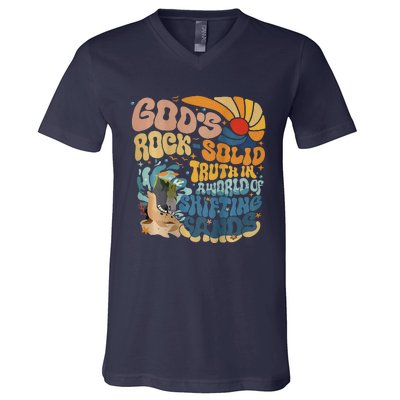 GodS Rocksolid Retro Breaker Rock Beach Vbs 2024 Christian V-Neck T-Shirt