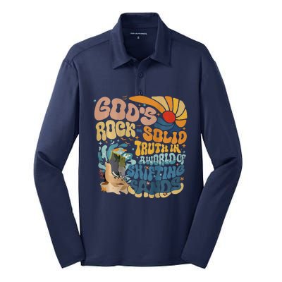 GodS Rocksolid Retro Breaker Rock Beach Vbs 2024 Christian Silk Touch Performance Long Sleeve Polo