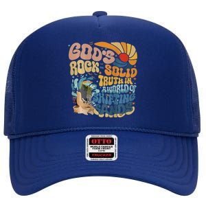 GodS Rocksolid Retro Breaker Rock Beach Vbs 2024 Christian High Crown Mesh Back Trucker Hat