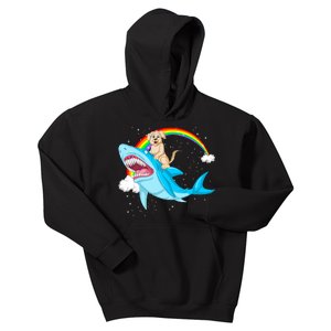 Golden Retriver Riding Shark Kids Hoodie