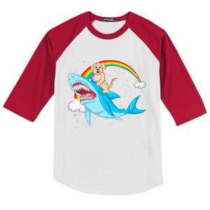 Golden Retriver Riding Shark Kids Colorblock Raglan Jersey