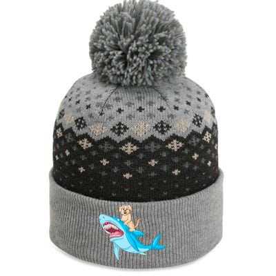 Golden Retriver Riding Shark The Baniff Cuffed Pom Beanie