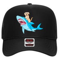 Golden Retriver Riding Shark High Crown Mesh Back Trucker Hat