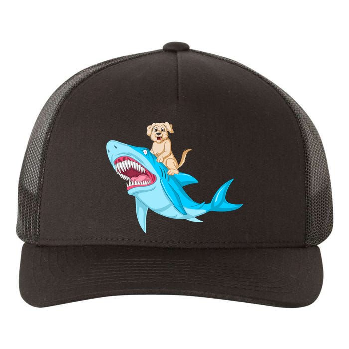 Golden Retriver Riding Shark Yupoong Adult 5-Panel Trucker Hat