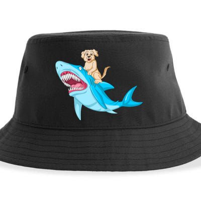 Golden Retriver Riding Shark Sustainable Bucket Hat