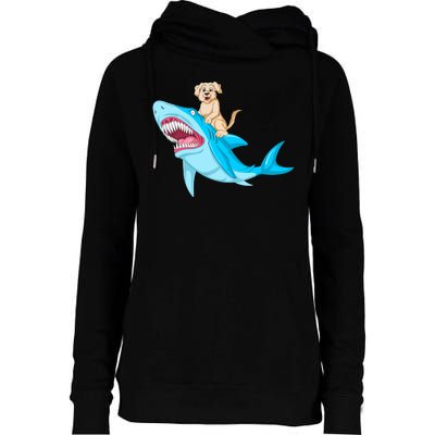 Golden Retriver Riding Shark Womens Funnel Neck Pullover Hood