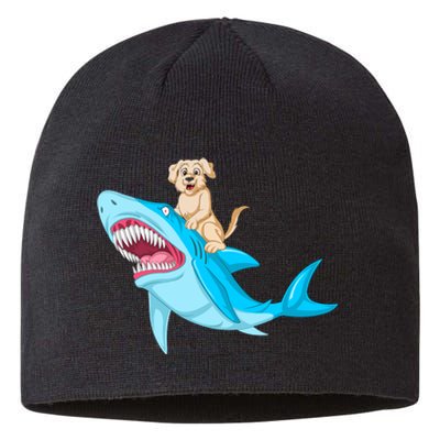 Golden Retriver Riding Shark Sustainable Beanie