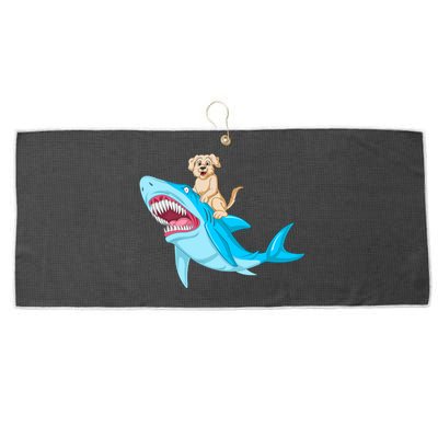 Golden Retriver Riding Shark Large Microfiber Waffle Golf Towel