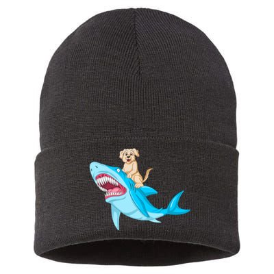 Golden Retriver Riding Shark Sustainable Knit Beanie