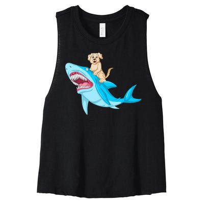 Golden Retriver Riding Shark Women's Racerback Cropped Tank