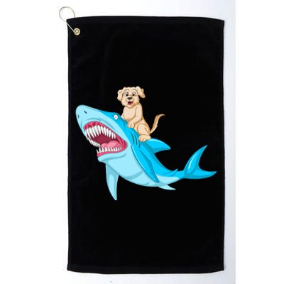 Golden Retriver Riding Shark Platinum Collection Golf Towel