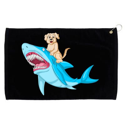 Golden Retriver Riding Shark Grommeted Golf Towel