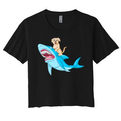 Golden Retriver Riding Shark Women's Crop Top Tee