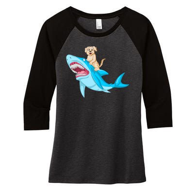 Golden Retriver Riding Shark Women's Tri-Blend 3/4-Sleeve Raglan Shirt