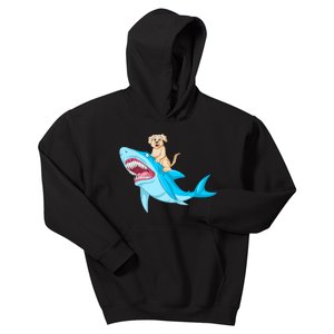 Golden Retriver Riding Shark Kids Hoodie