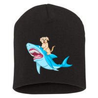 Golden Retriver Riding Shark Short Acrylic Beanie