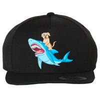 Golden Retriver Riding Shark Wool Snapback Cap