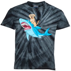 Golden Retriver Riding Shark Kids Tie-Dye T-Shirt