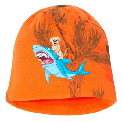 Golden Retriver Riding Shark Kati - Camo Knit Beanie