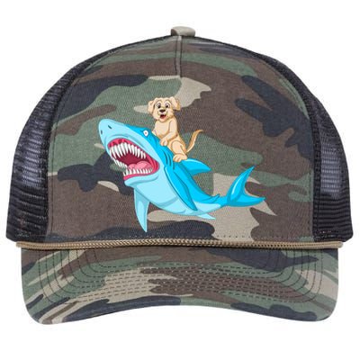 Golden Retriver Riding Shark Retro Rope Trucker Hat Cap