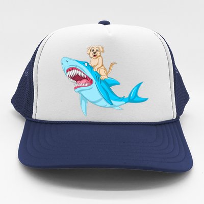 Golden Retriver Riding Shark Trucker Hat