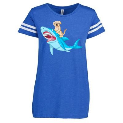 Golden Retriver Riding Shark Enza Ladies Jersey Football T-Shirt