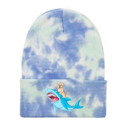 Golden Retriver Riding Shark Tie Dye 12in Knit Beanie