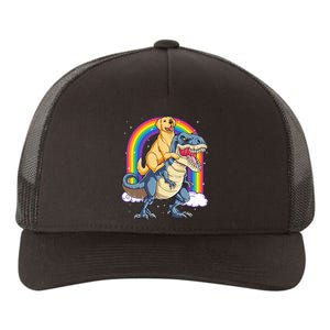 Golden Retriever Riding Dinosaur T rex Gifts Rainbow Yupoong Adult 5-Panel Trucker Hat