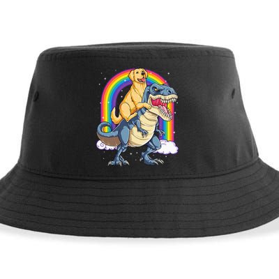 Golden Retriever Riding Dinosaur T rex Gifts Rainbow Sustainable Bucket Hat