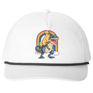 Golden Retriever Riding Dinosaur T rex Gifts Rainbow Snapback Five-Panel Rope Hat