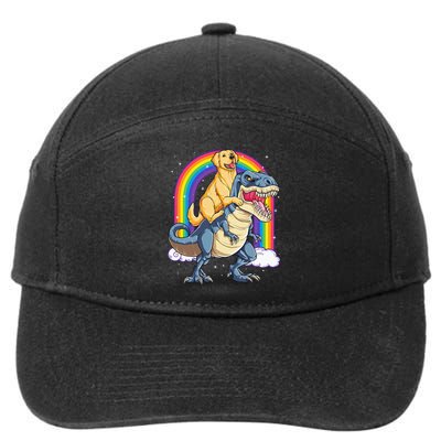 Golden Retriever Riding Dinosaur T rex Gifts Rainbow 7-Panel Snapback Hat