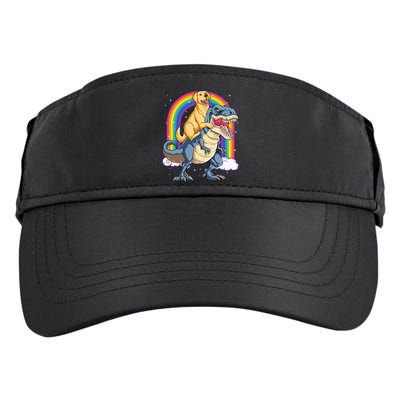 Golden Retriever Riding Dinosaur T rex Gifts Rainbow Adult Drive Performance Visor