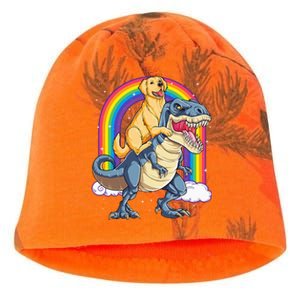 Golden Retriever Riding Dinosaur T rex Gifts Rainbow Kati - Camo Knit Beanie