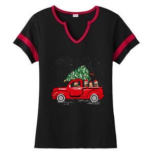 Goldendoodle Riding Red Truck Santa Christmas Pajamas Gift Ladies Halftime Notch Neck Tee