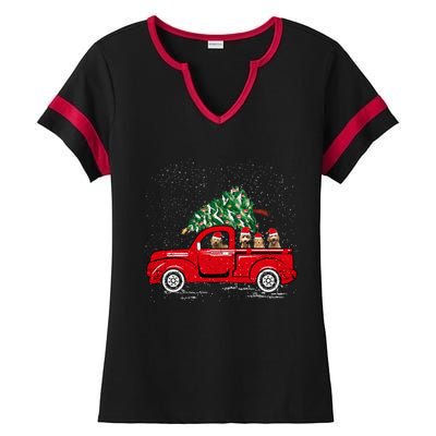 Goldendoodle Riding Red Truck Santa Christmas Pajamas Gift Ladies Halftime Notch Neck Tee