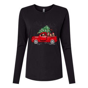 Goldendoodle Riding Red Truck Santa Christmas Pajamas Gift Womens Cotton Relaxed Long Sleeve T-Shirt