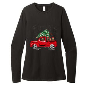 Goldendoodle Riding Red Truck Santa Christmas Pajamas Gift Womens CVC Long Sleeve Shirt