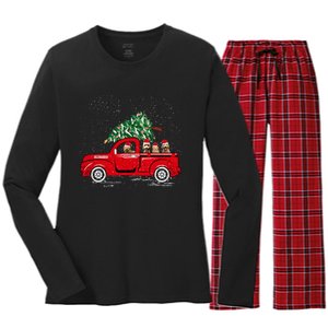 Goldendoodle Riding Red Truck Santa Christmas Pajamas Gift Women's Long Sleeve Flannel Pajama Set 