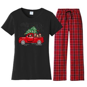 Goldendoodle Riding Red Truck Santa Christmas Pajamas Gift Women's Flannel Pajama Set