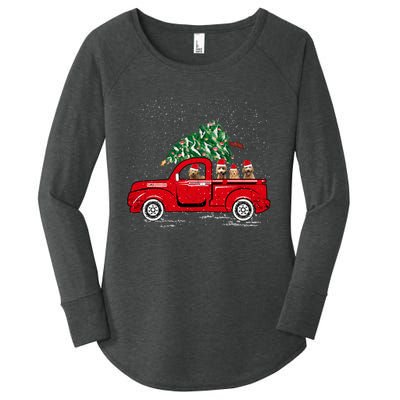 Goldendoodle Riding Red Truck Santa Christmas Pajamas Gift Women's Perfect Tri Tunic Long Sleeve Shirt