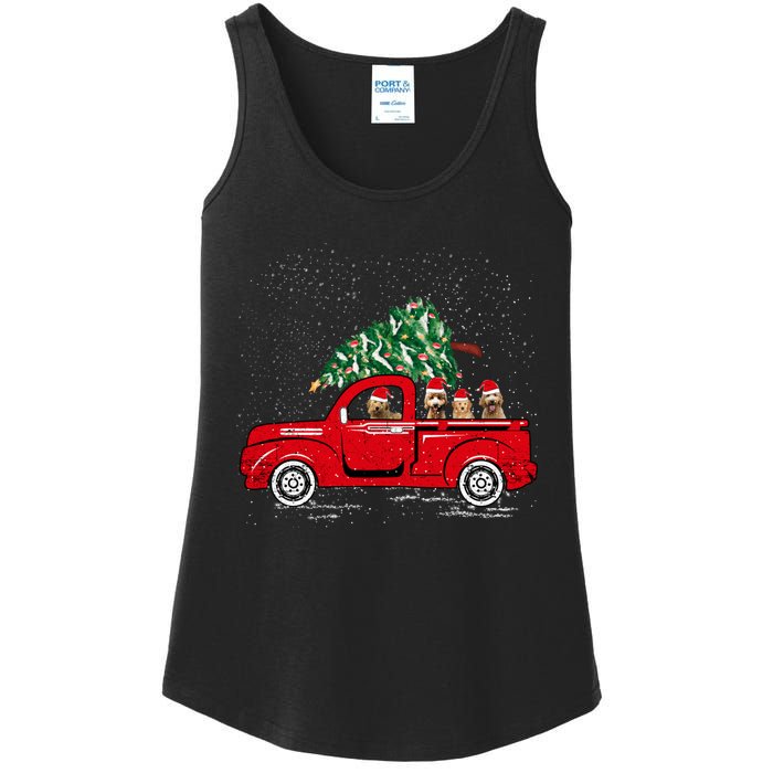 Goldendoodle Riding Red Truck Santa Christmas Pajamas Gift Ladies Essential Tank