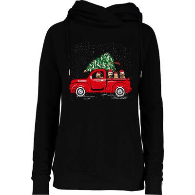 Goldendoodle Riding Red Truck Santa Christmas Pajamas Gift Womens Funnel Neck Pullover Hood