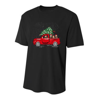 Goldendoodle Riding Red Truck Santa Christmas Pajamas Gift Youth Performance Sprint T-Shirt