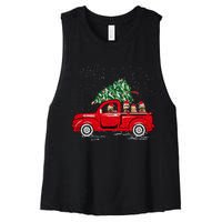 Goldendoodle Riding Red Truck Santa Christmas Pajamas Gift Women's Racerback Cropped Tank