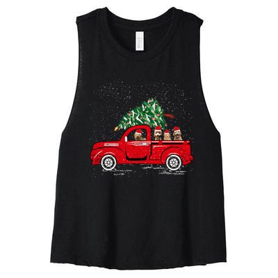 Goldendoodle Riding Red Truck Santa Christmas Pajamas Gift Women's Racerback Cropped Tank