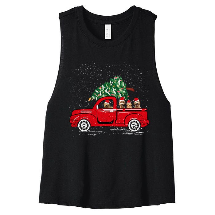 Goldendoodle Riding Red Truck Santa Christmas Pajamas Gift Women's Racerback Cropped Tank