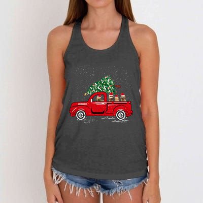 Goldendoodle Riding Red Truck Santa Christmas Pajamas Gift Women's Knotted Racerback Tank