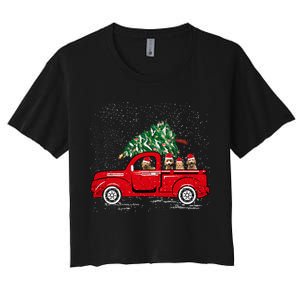 Goldendoodle Riding Red Truck Santa Christmas Pajamas Gift Women's Crop Top Tee