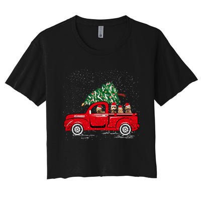 Goldendoodle Riding Red Truck Santa Christmas Pajamas Gift Women's Crop Top Tee